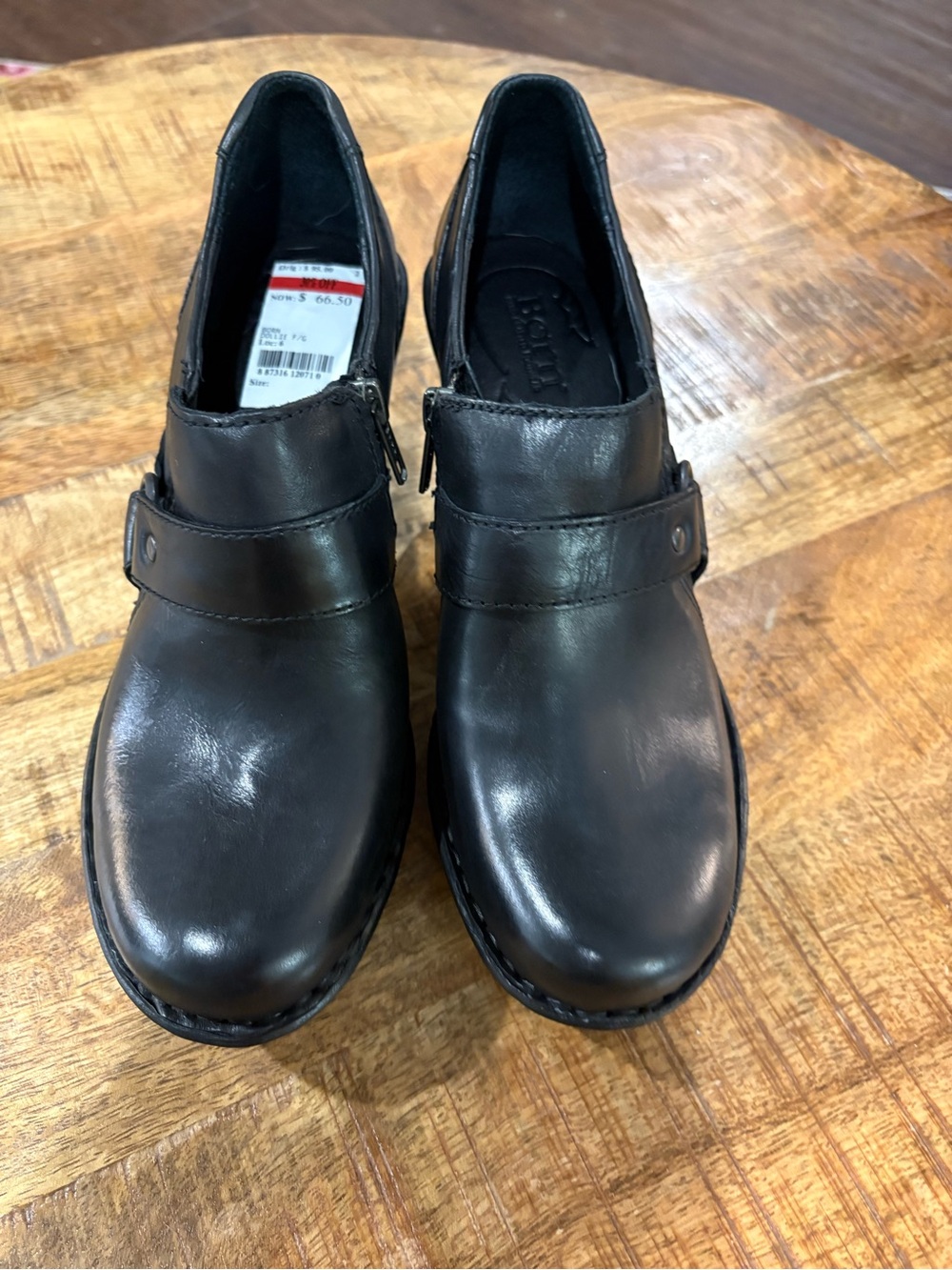 Born women’s Dollie Black Leather Slip-On Dress Shoes clog type